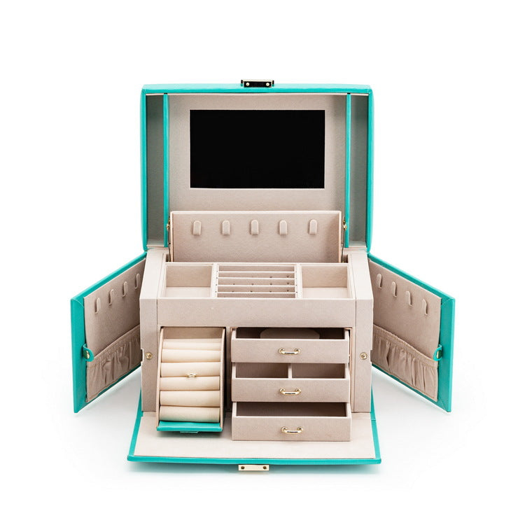 PU Leather Bracelet Necklace Makeup Mirror Display Box Portable