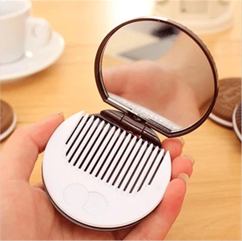 Sandwich biscuit folding round makeup mirror
