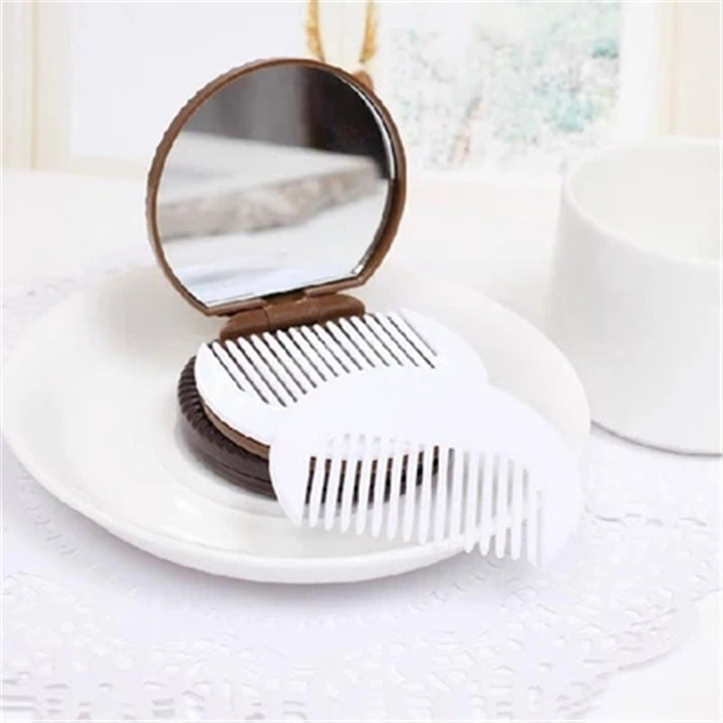Sandwich biscuit folding round makeup mirror