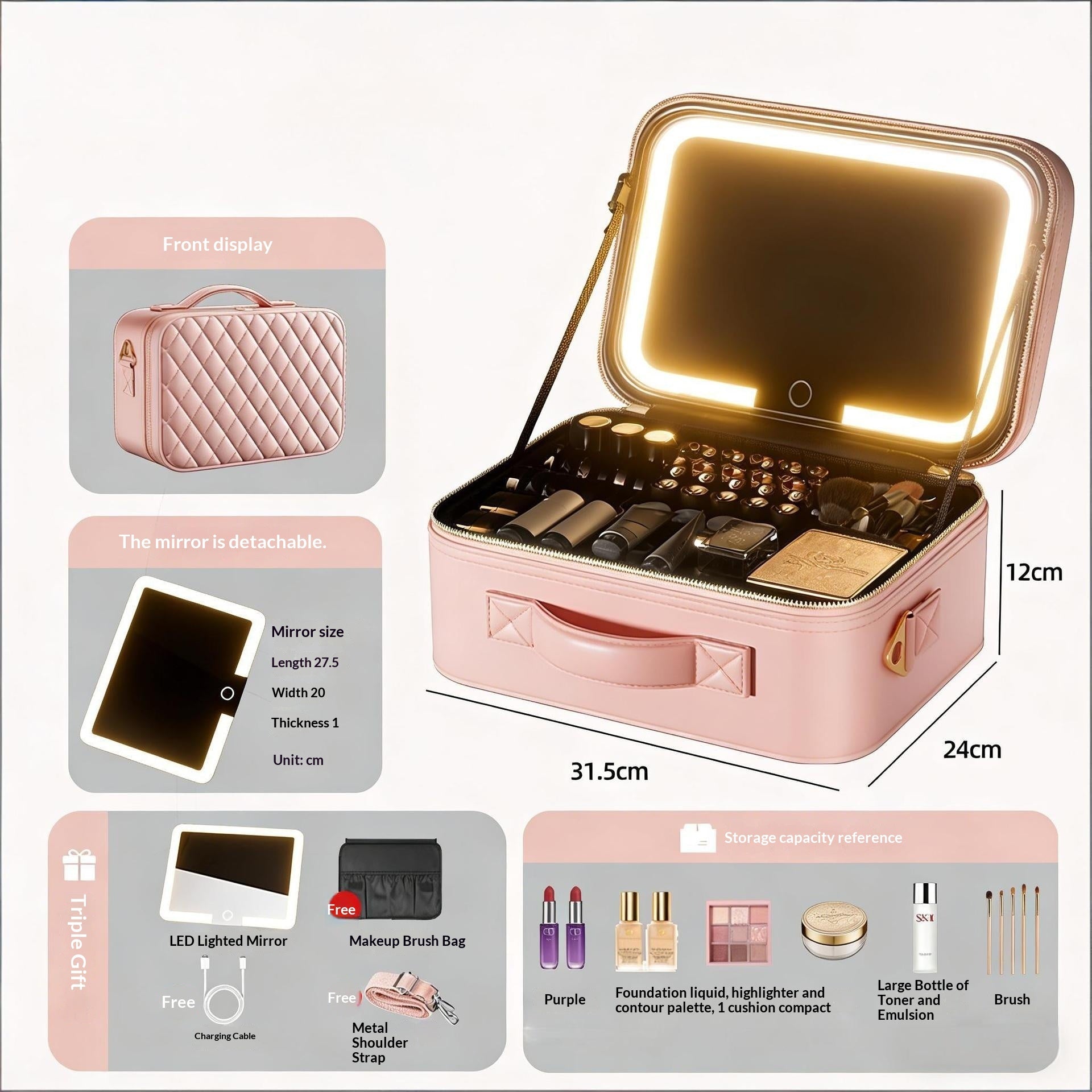 Multi-functional High-capacity Portable Travel Makeup Bag