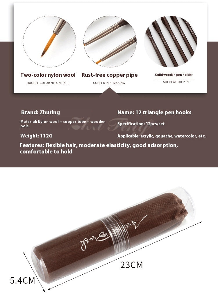 Painting Triangle Pole Double Color Nylon Hair Hook Line Pen Watercolor Brush Professional Art Supplies