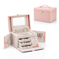 PU Leather Bracelet Necklace Makeup Mirror Display Box Portable