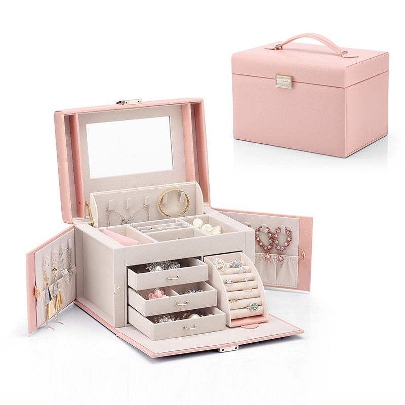 PU Leather Bracelet Necklace Makeup Mirror Display Box Portable