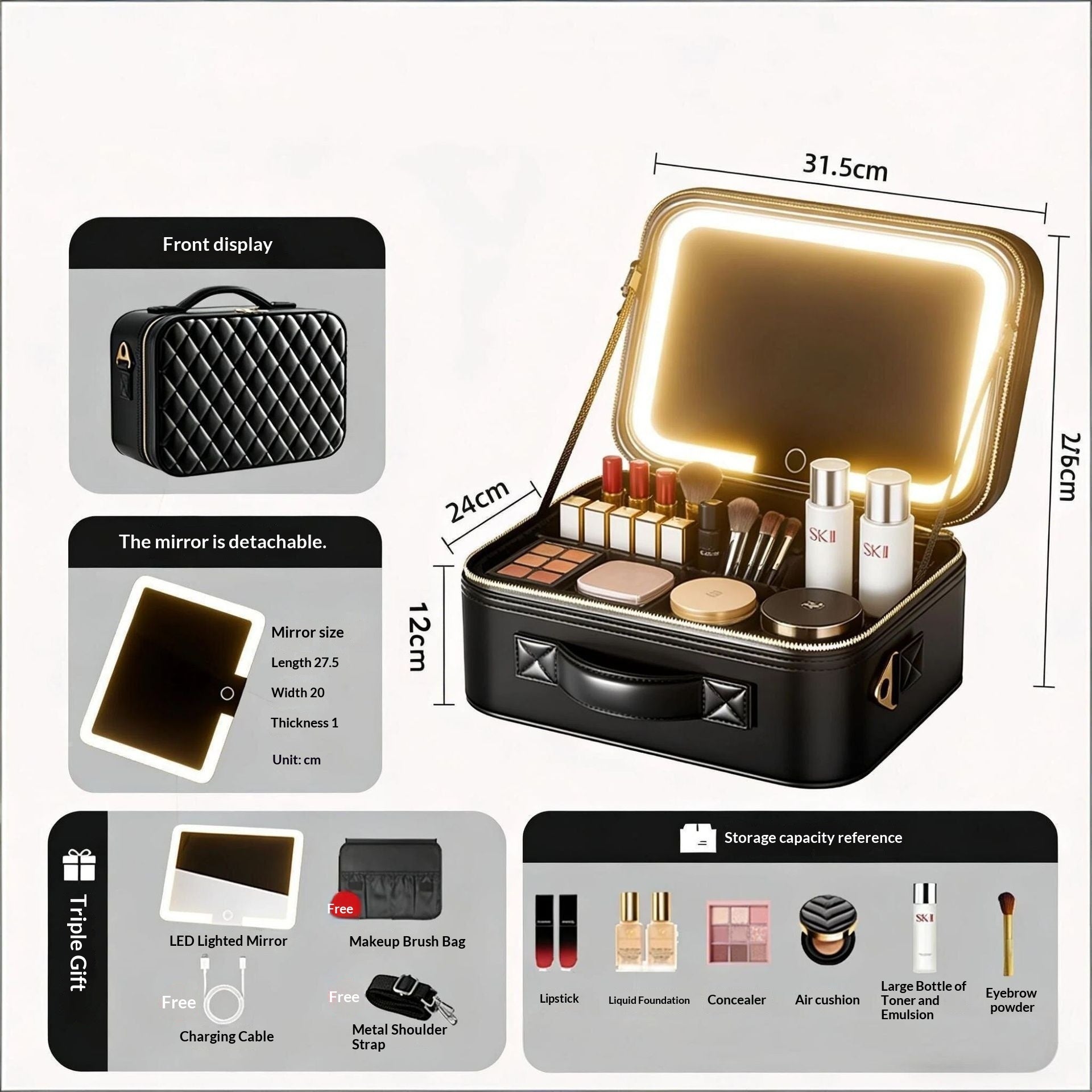 Multi-functional High-capacity Portable Travel Makeup Bag