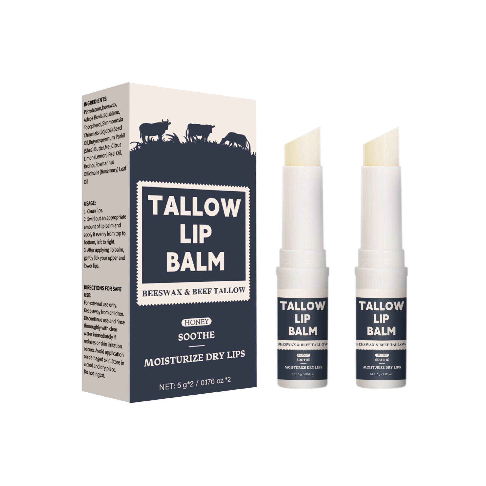2 PCs Light Grain Soft Full Lips Beef Fat Lip Balm