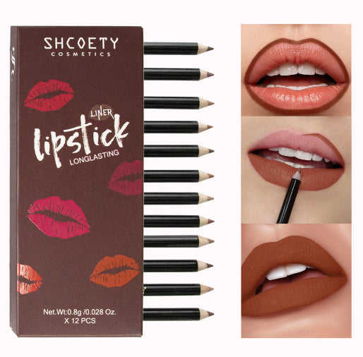 12 Color Matte Lipstick Lip Liner Suit