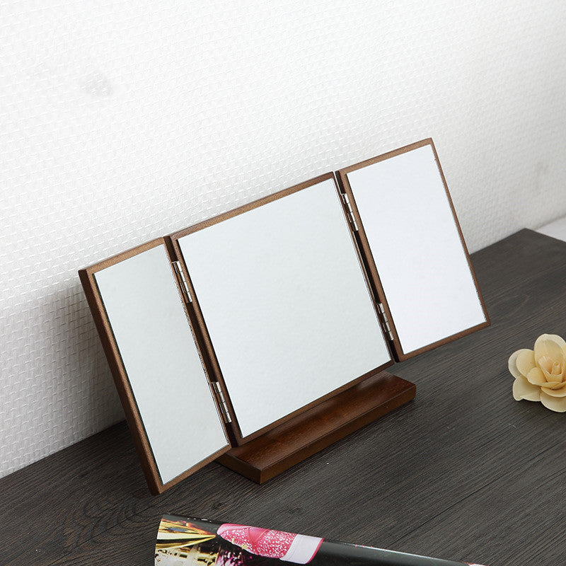 Wooden Carved Foldable Makeup Mirror Portable Creative Retro