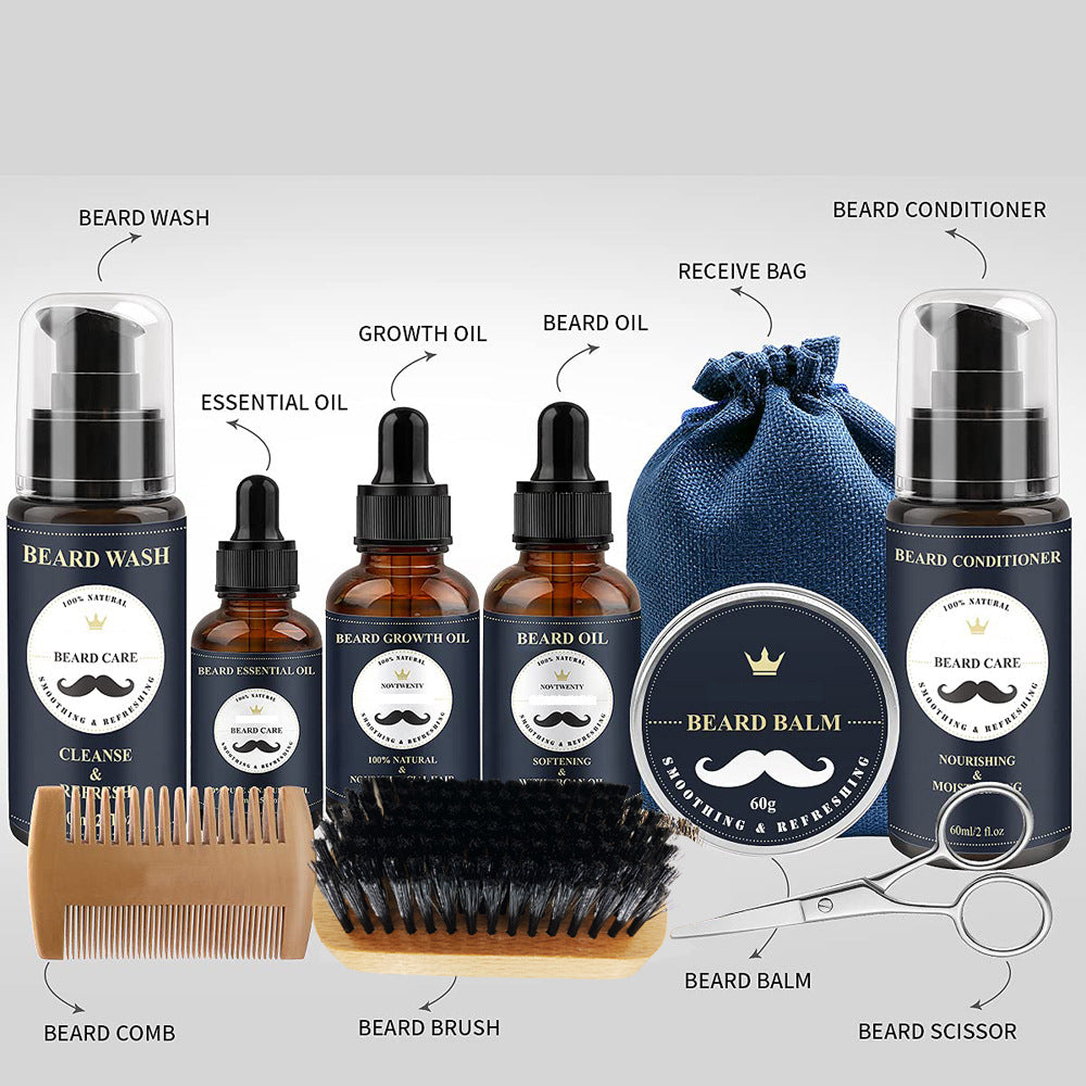 Complete Beard Maintenance Kit Wash, Safety Razor, Balm, Brush, Scissors And Replacement Blades