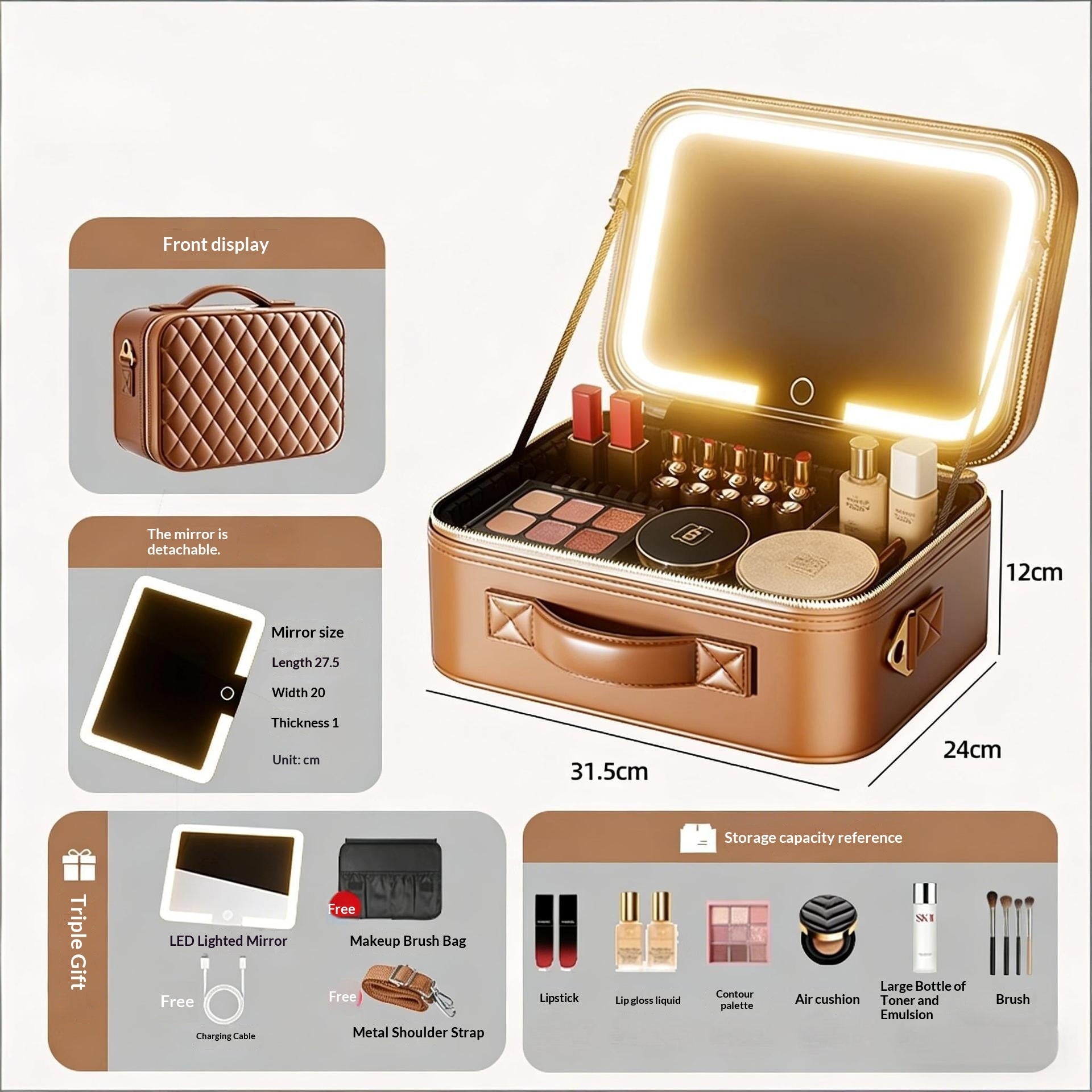 Multi-functional High-capacity Portable Travel Makeup Bag