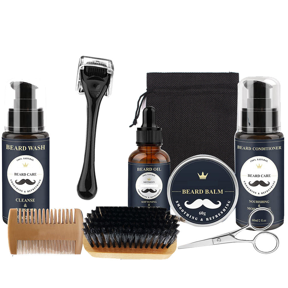 Care Roller Beard Care Balsam Comb Brush Pogonotomy Scissors Set
