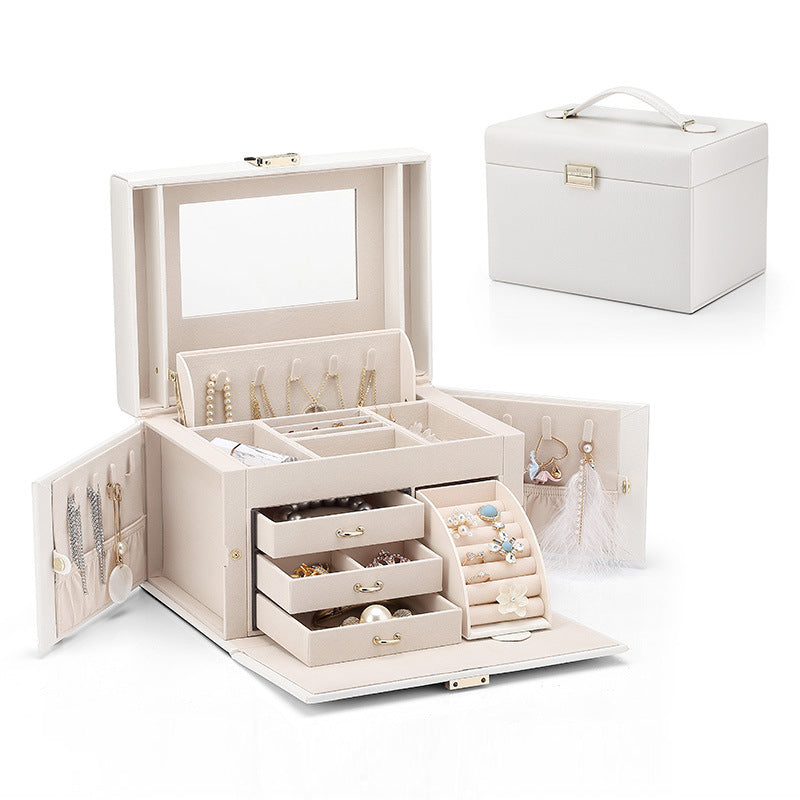 PU Leather Bracelet Necklace Makeup Mirror Display Box Portable