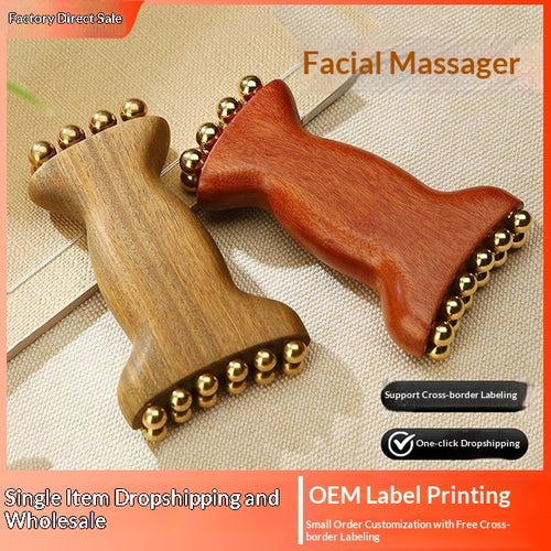 Arrival Green Sandalwood Sheep Horn Facial Massager Beauty Tool With 14 Massage Beads