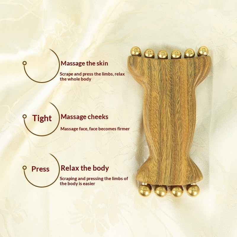 Arrival Green Sandalwood Sheep Horn Facial Massager Beauty Tool With 14 Massage Beads