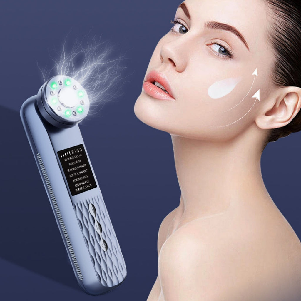 Ice Compress RF Inductive Therapeutical Instrument Color Light EMS Micro Current Facial Massage