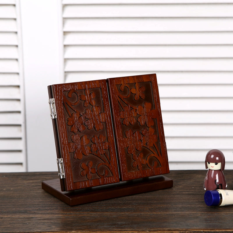 Wooden Carved Foldable Makeup Mirror Portable Creative Retro