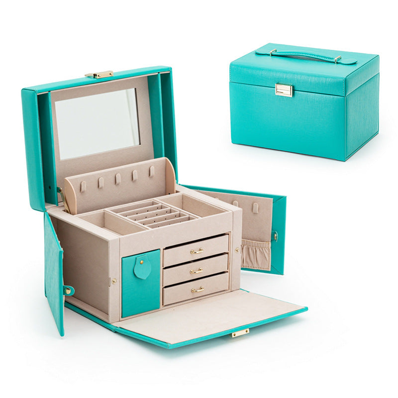 PU Leather Bracelet Necklace Makeup Mirror Display Box Portable